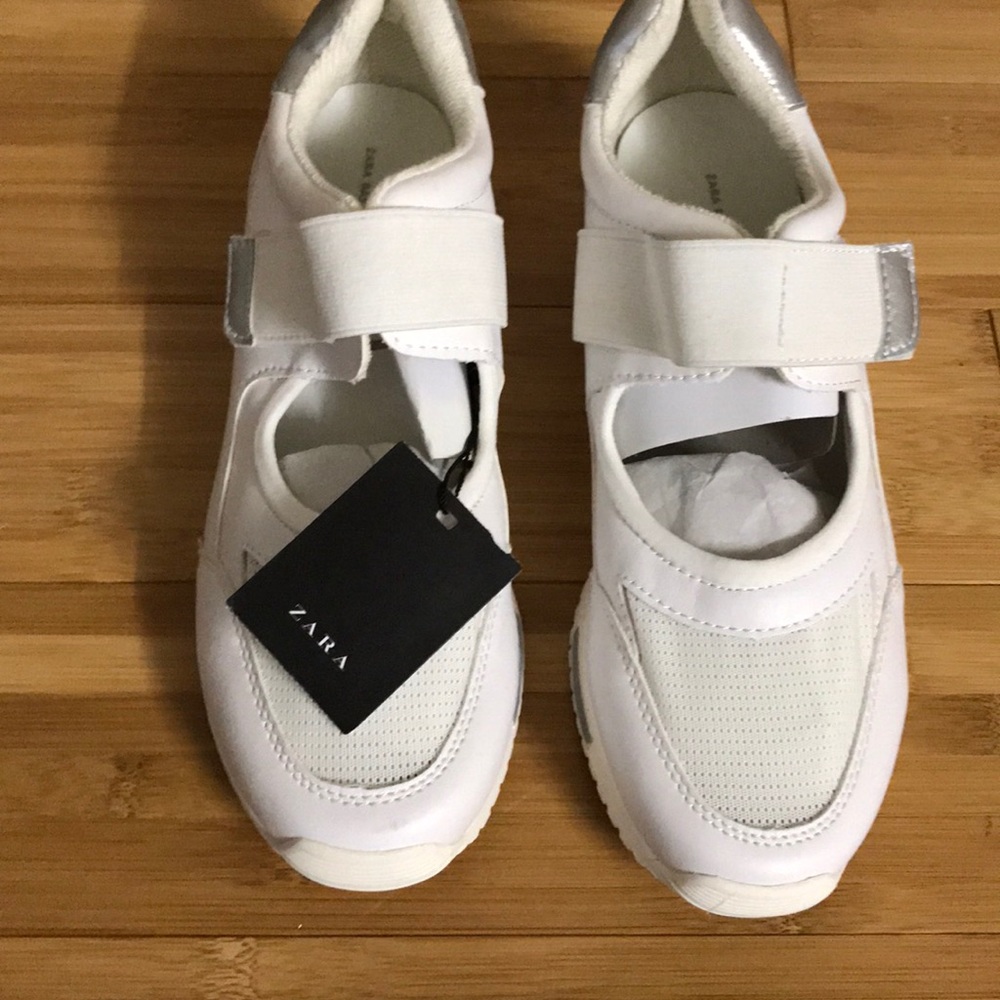 Zara White Mary-Jane Style Sneakers with Velcro